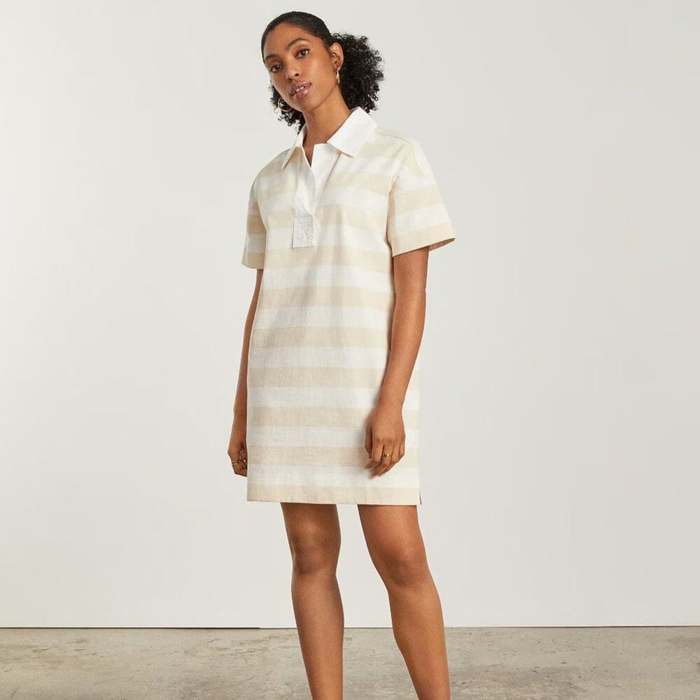 Everlane The Organic Cotton Polo Dress in Cashew and Off White XS NWT